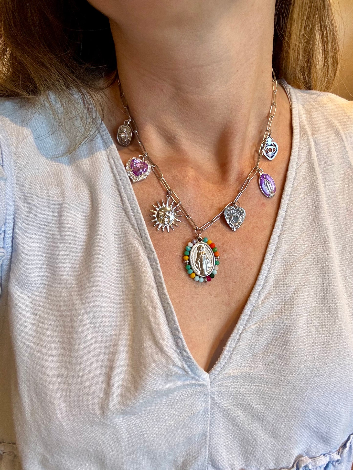Collier Talisman à breloques religieuses en acier inoxydable