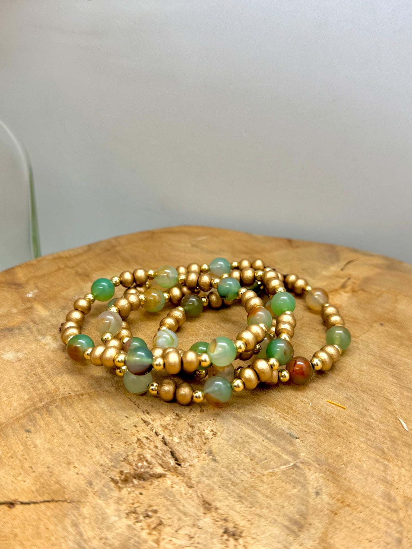 Bracelets en bois et pierre Agate