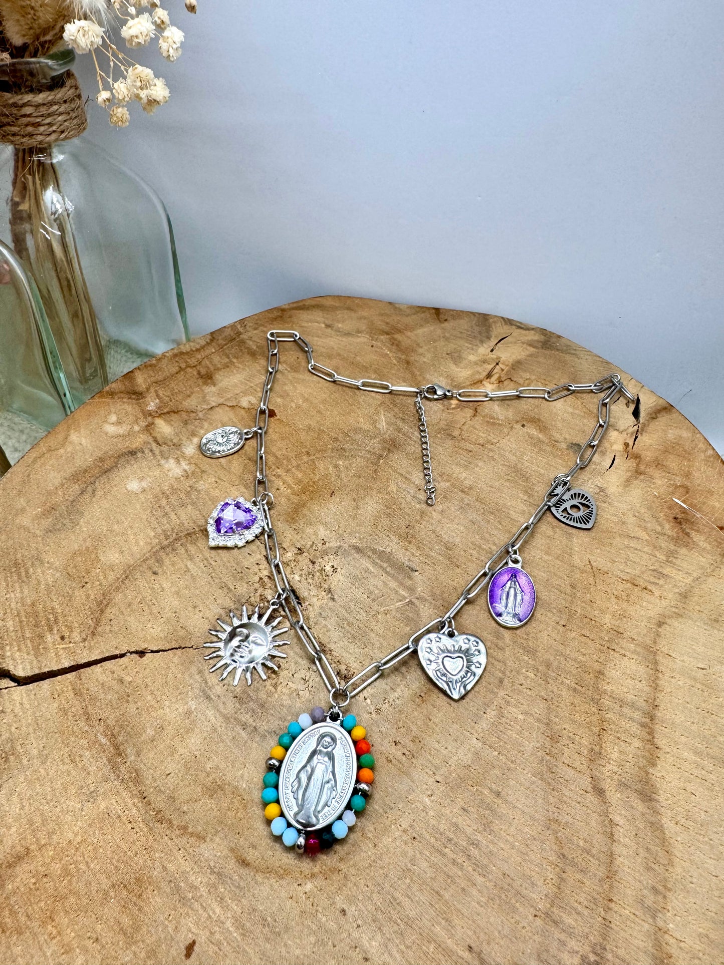 Collier Talisman à breloques religieuses en acier inoxydable
