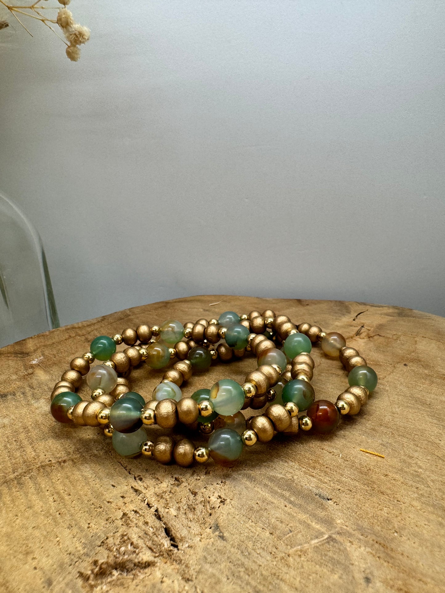 Bracelets en bois et pierre Agate