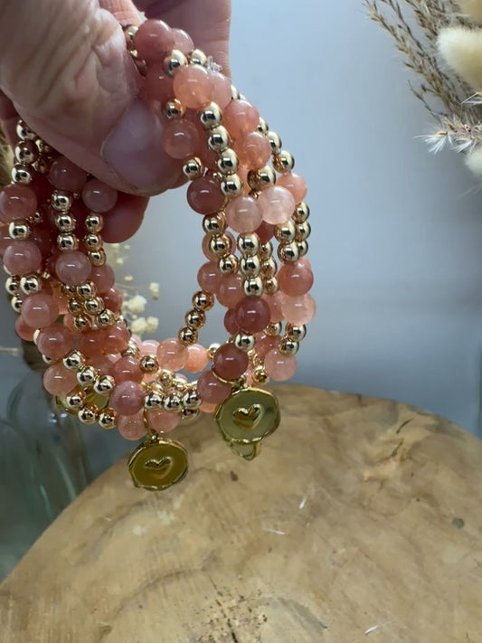Bracelet en pierre de soleil et hématite dorée – 6 mm