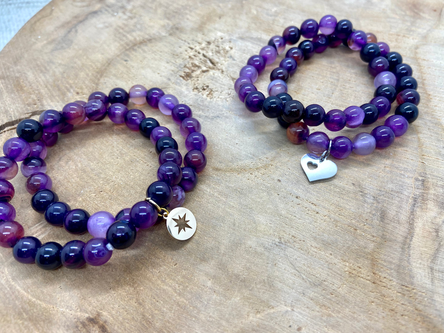 Bracelets en Agate Violette avec charm au choix