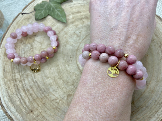 Bracelets en rhodonite et quartz rose bohème chic