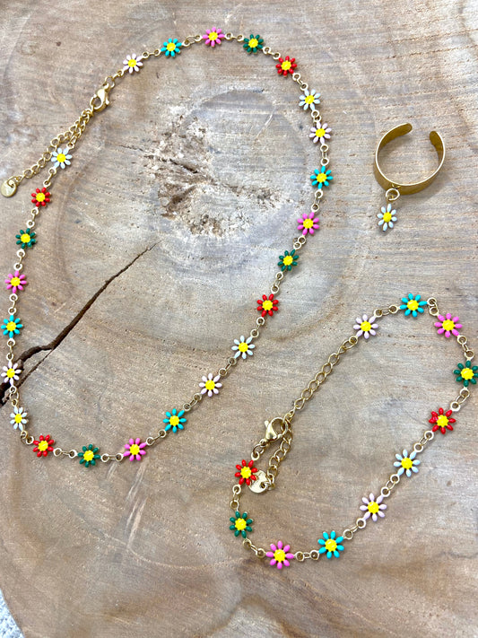 Collection de bijoux acier inoxydable fleurs multicolores
