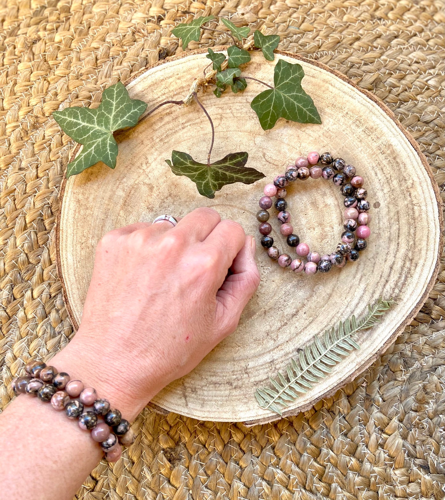 Bracelet en pierre naturelle Rhodonite rose