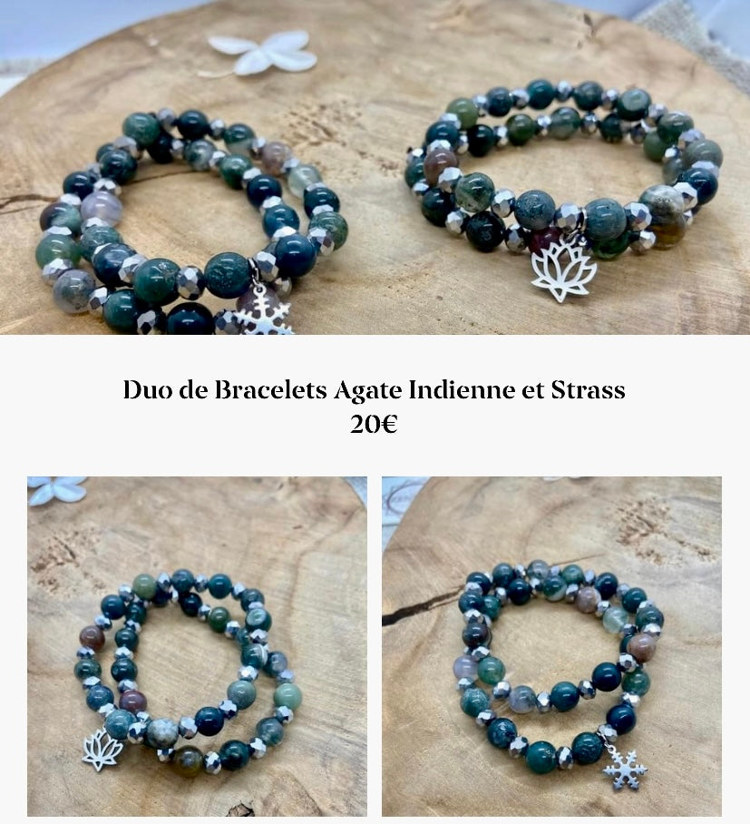 Duo de Bracelets en Agate Indienne et Strass