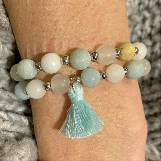 Duo de bracelets Amazonite Brossée et verre